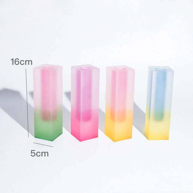 Acrylic Color Gradient Rectangle Glass Pillar Vase