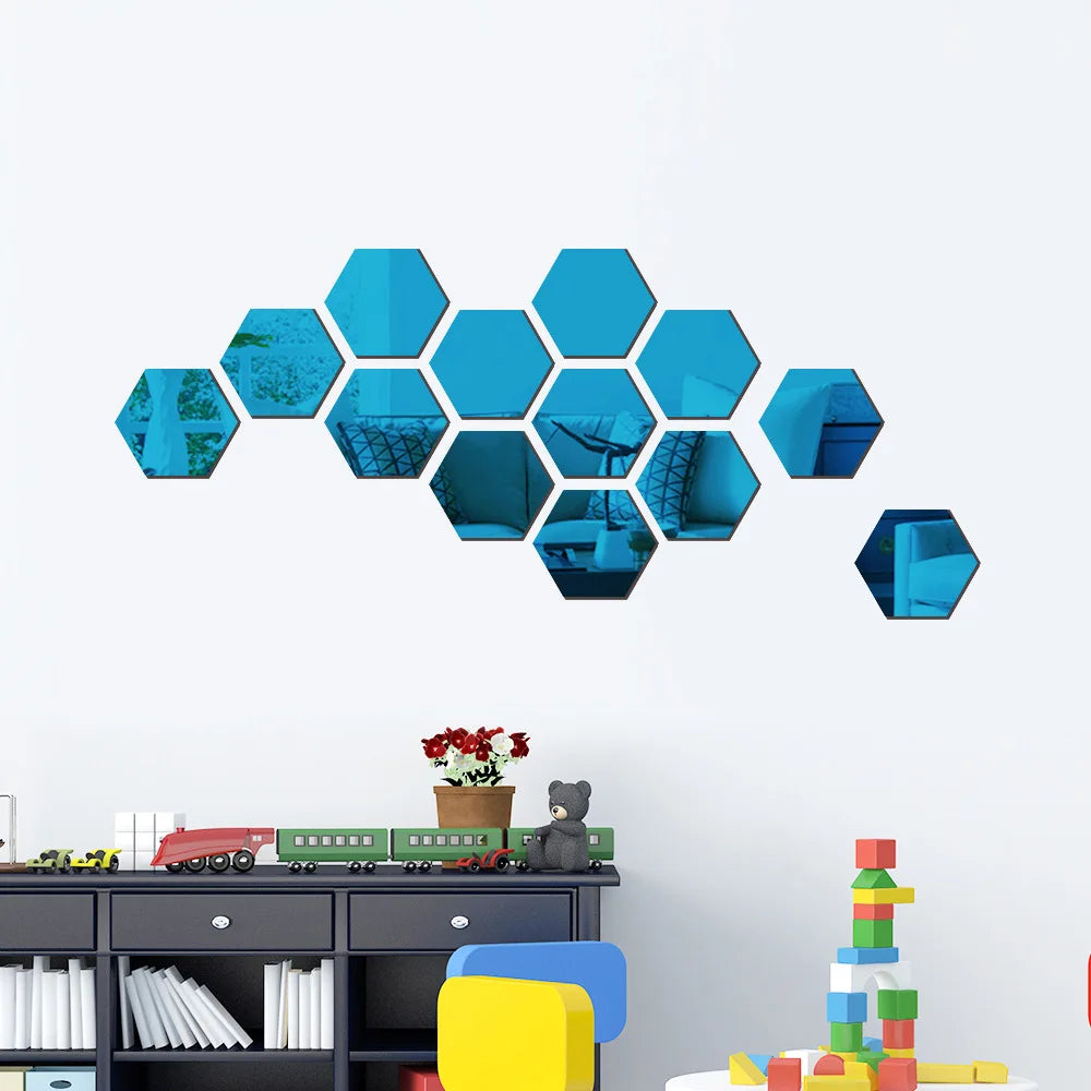 Hexagon 3D Mirror Wall Sticker Multiple Sizes DIY TV Background Living Room Stickers Wall Decor Bedroom Bathroom Home Decoration