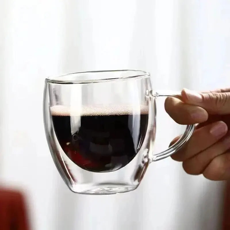 250Ml Double Wall Transparent Glass Coffee Cup with Handle Double-Layer Heat Insulation High Temperature Juice Milk Cup