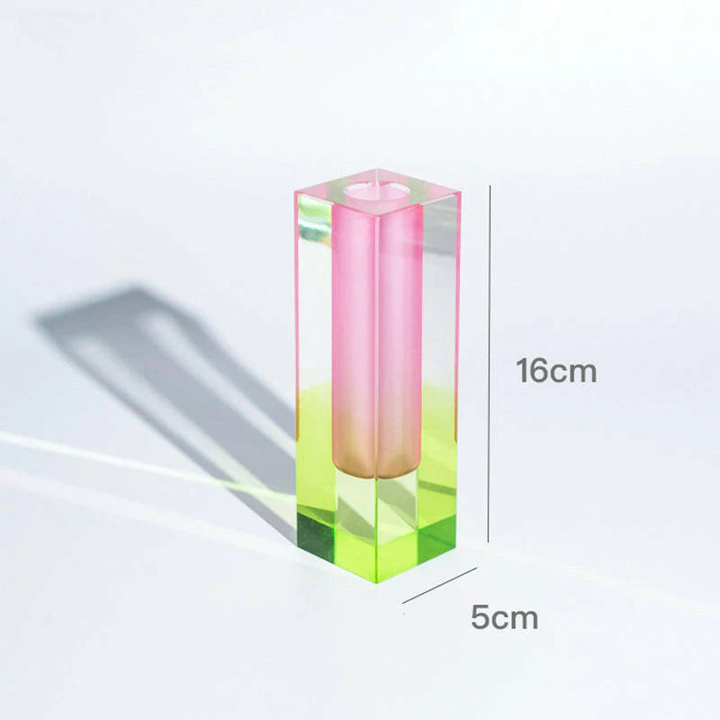 Acrylic Color Gradient Rectangle Glass Pillar Vase